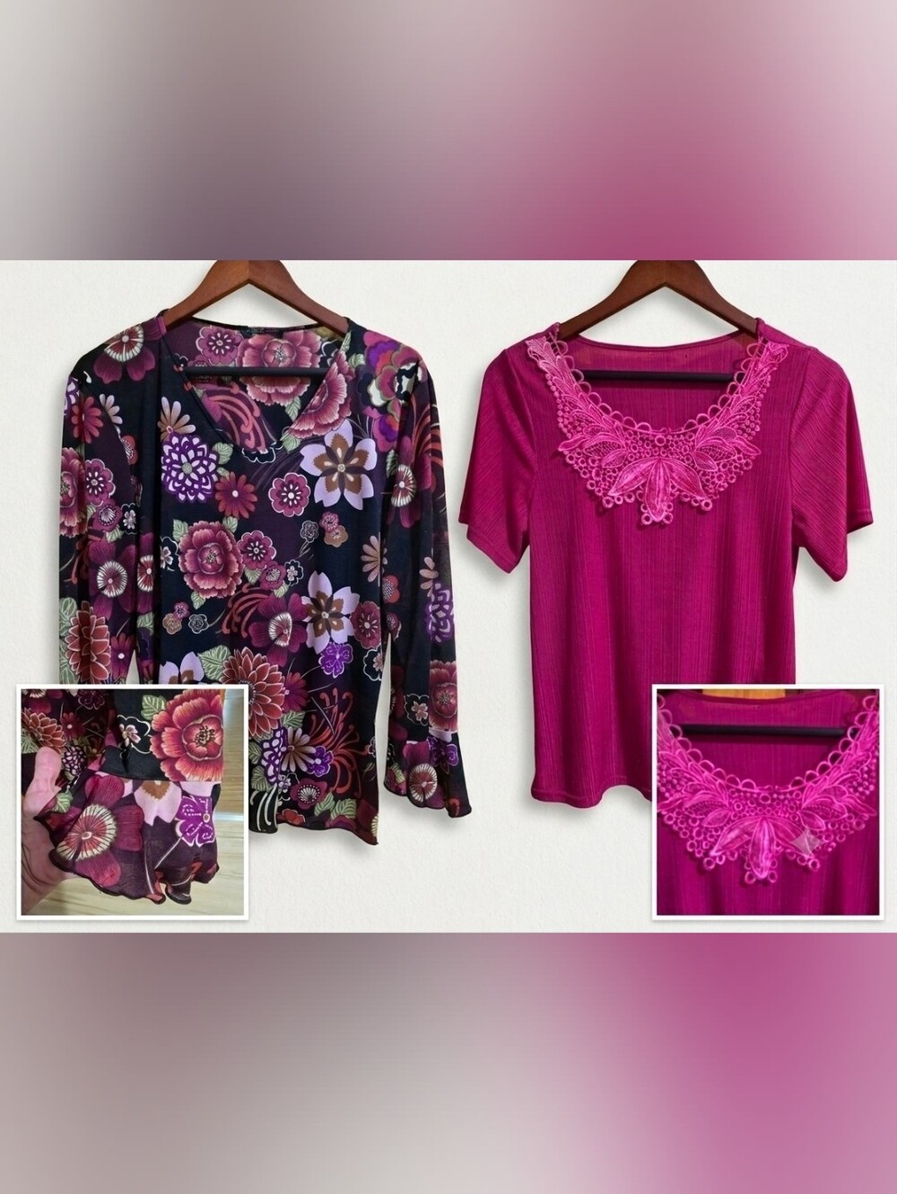 Bundle of 2 Women's Tops / Blouses - Size Large - Floral & Embroidered Lace